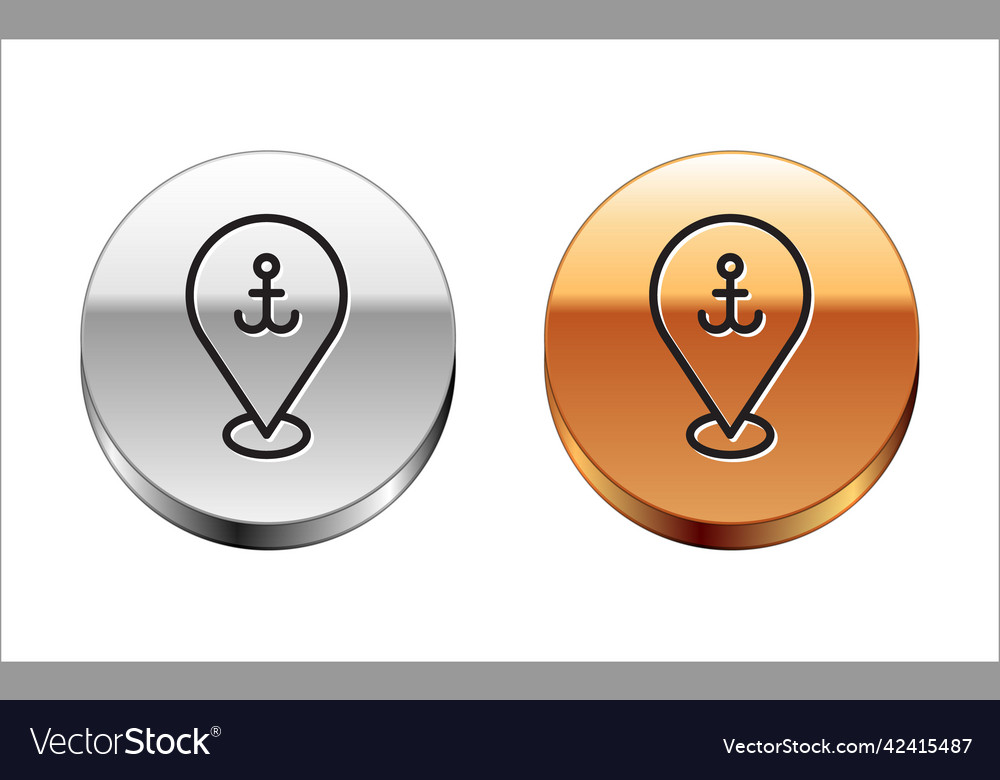 Schwarze Linie Kartenzeiger mit Ankersymbol isoliert vector image Schwarze Linie Kartenzeiger mit Ankersymbol isoliert