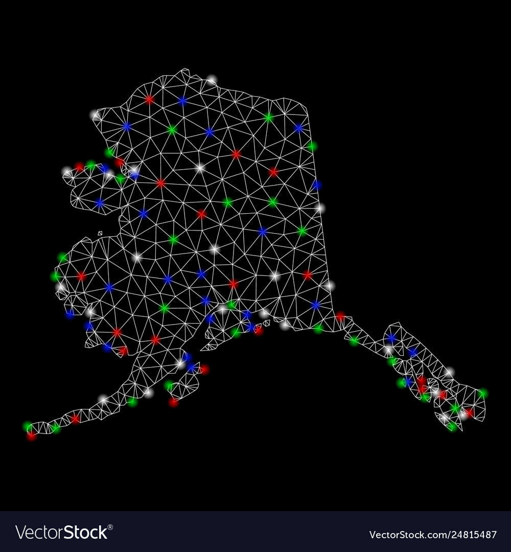 Bright mesh carcass alaska map with light spots