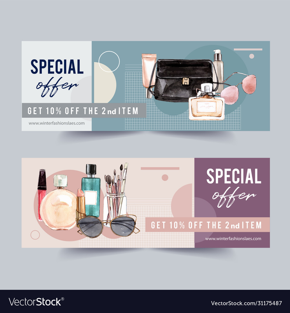 Fashion banner design with perfume cosmetic bag