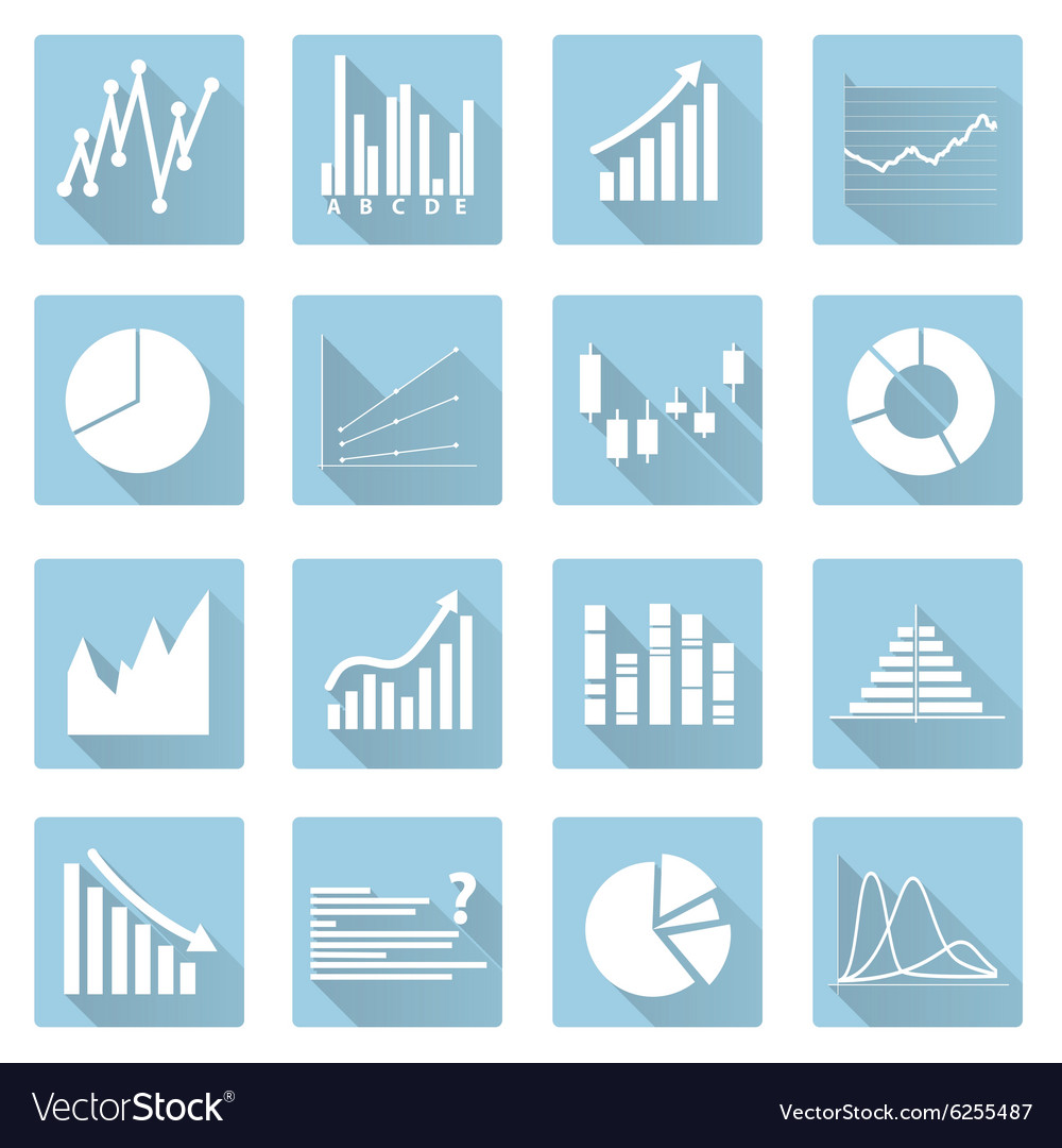 Flat Blue Graph Icons - Charts & Data