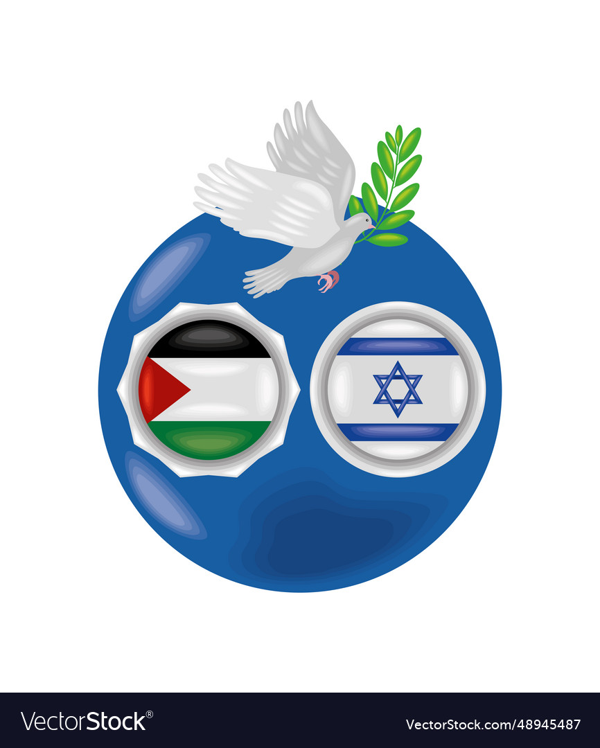 Israel and palestine flags with dove flying Vector Image