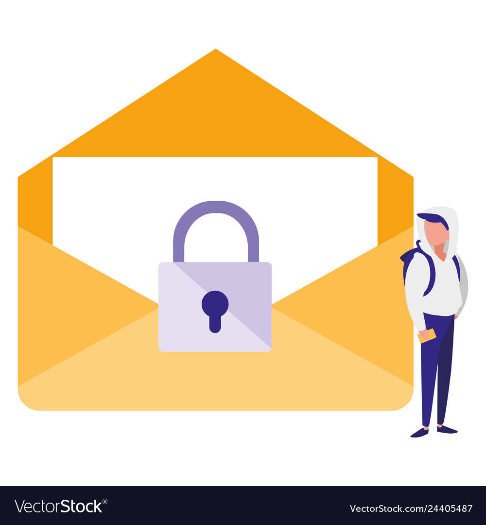 Man using envelope mail with padlock