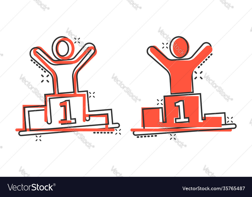 People win icon in comic style champion on podium vector image People win icon in comic style champion on podium