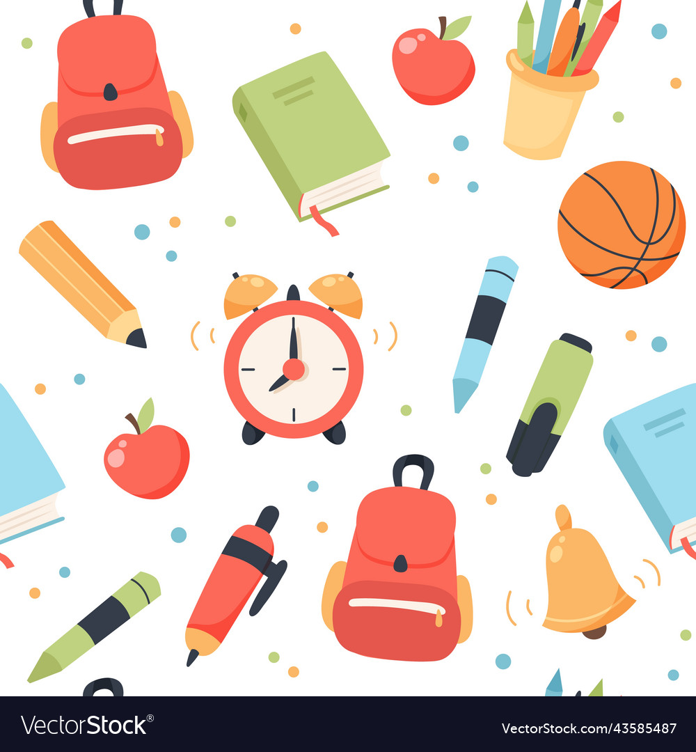 School seamless pattern supplies and equipment Vector Image