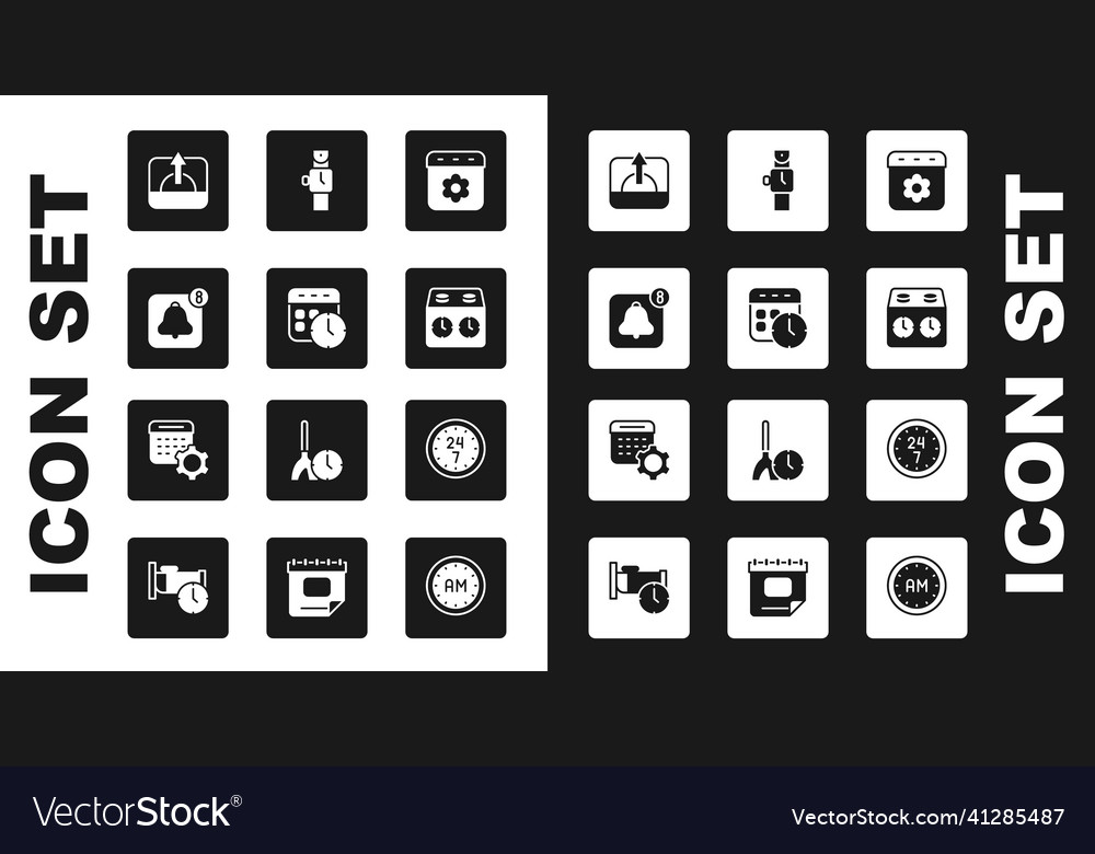 Set calendar spring and clock alarm app mobile vector image Set calendar spring and clock alarm app mobile