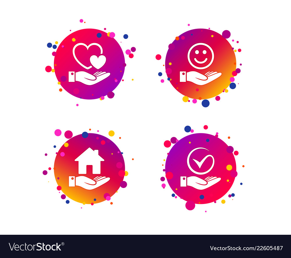 Smile and hand icon heart tick symbol Royalty Free Vector