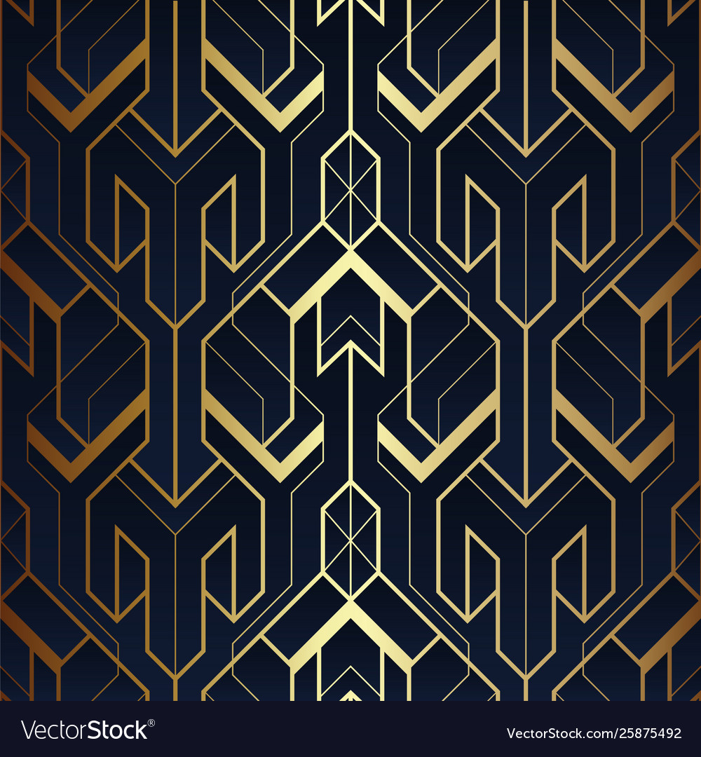 Abstract art deco seamless blue and golden pattern