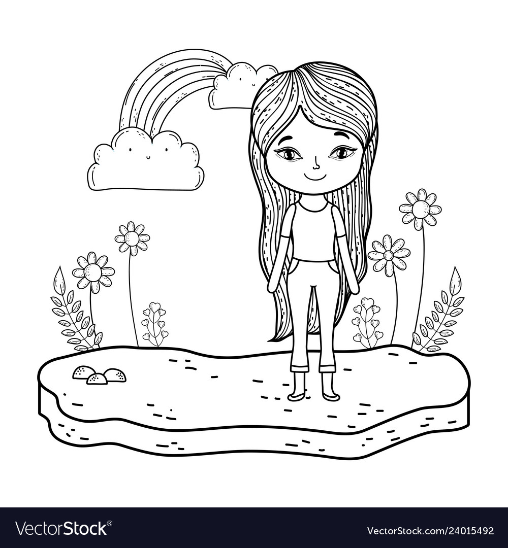 Beautiful little girl in the landscape Royalty Free Vector