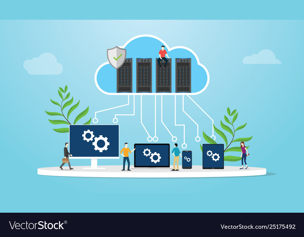 Cloud computing concept with database server vector image Cloud computing concept with database server