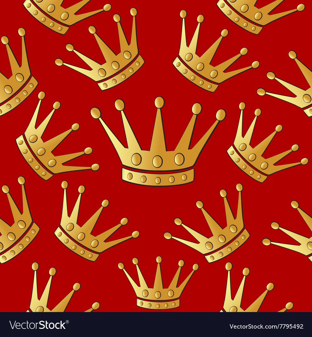 Gold crown on a red seamless background Royalty Free Vector