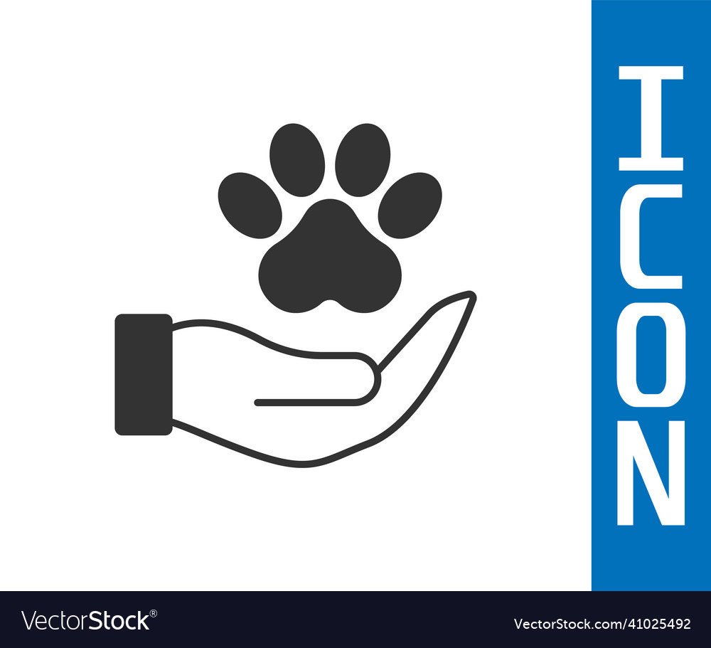 Grey hands with animals footprint icon isolated