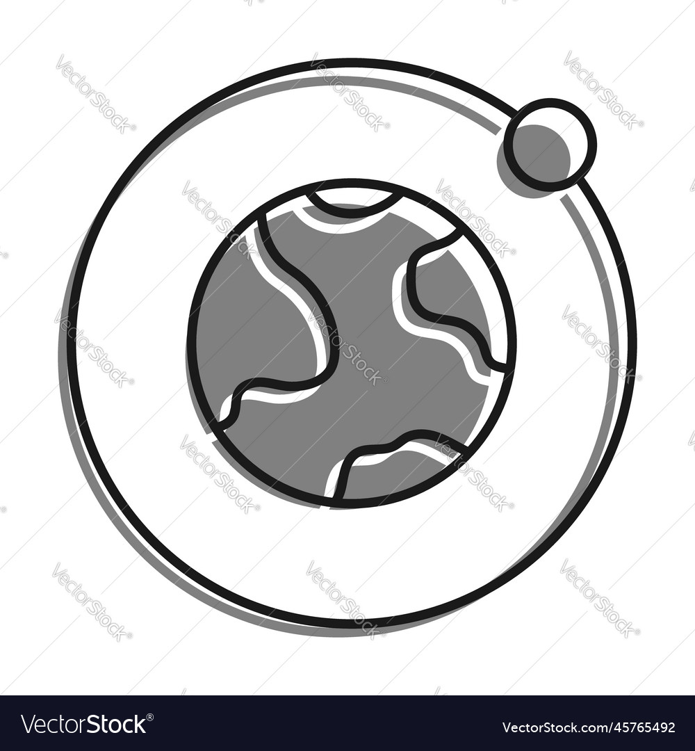 Linear icon moon rotates in orbit around planet