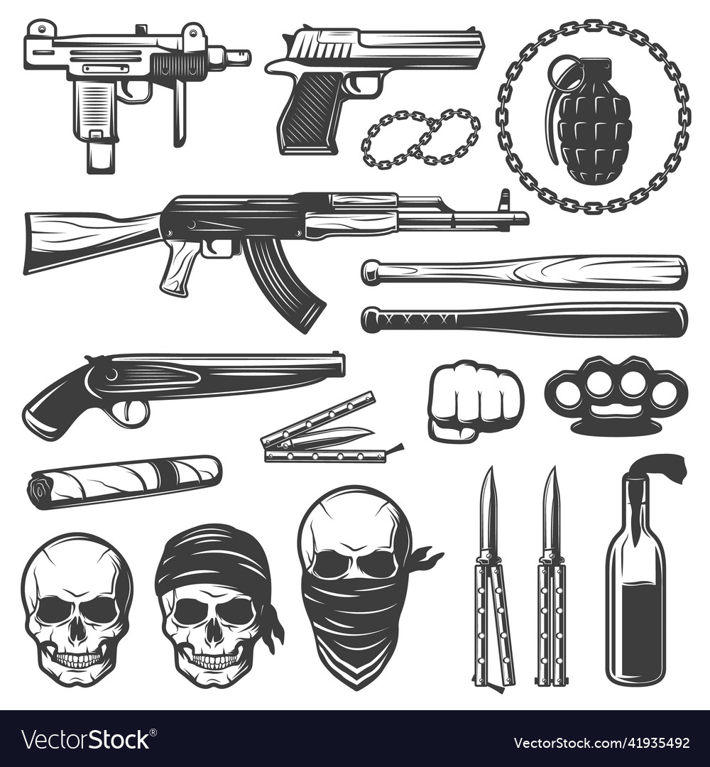 Monochrome gangster elements set