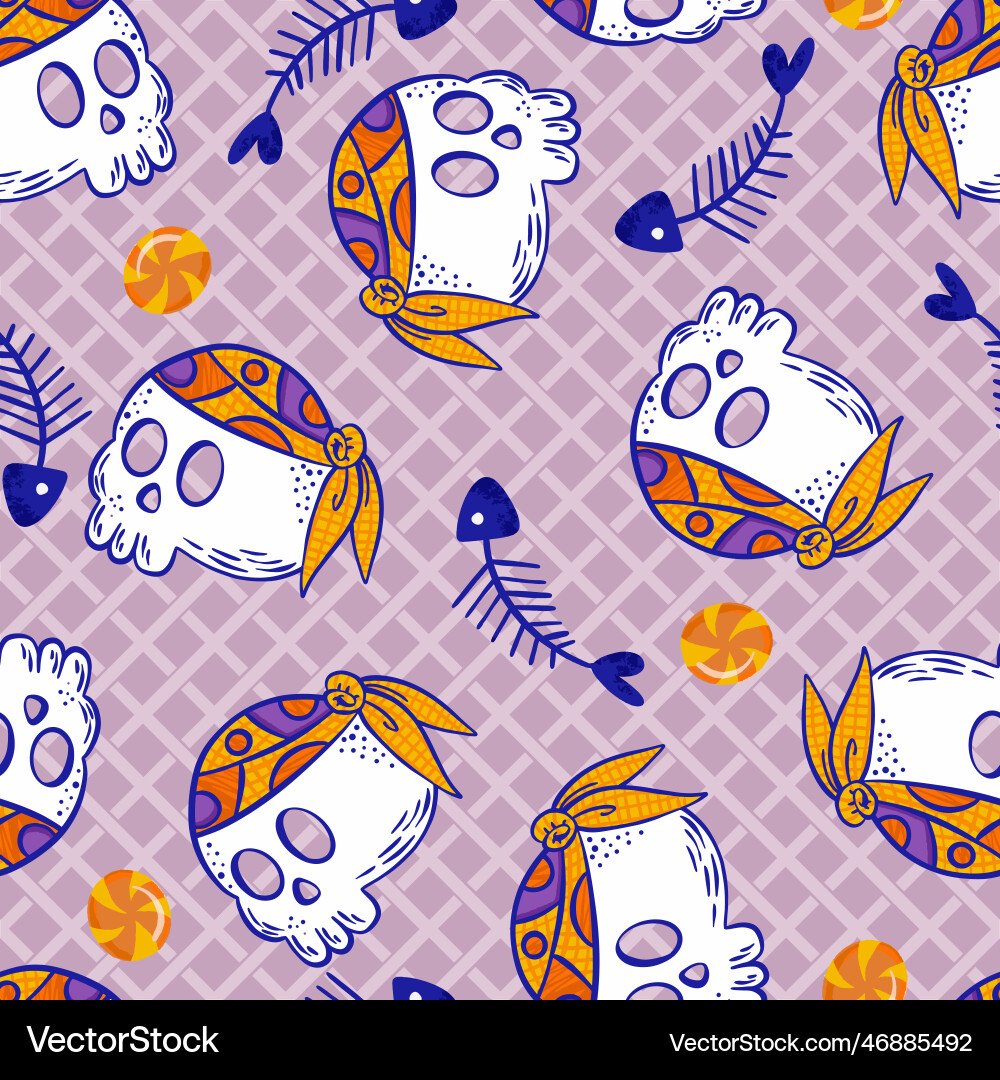 Punk skulls with bandana seamless pattern Vector Image