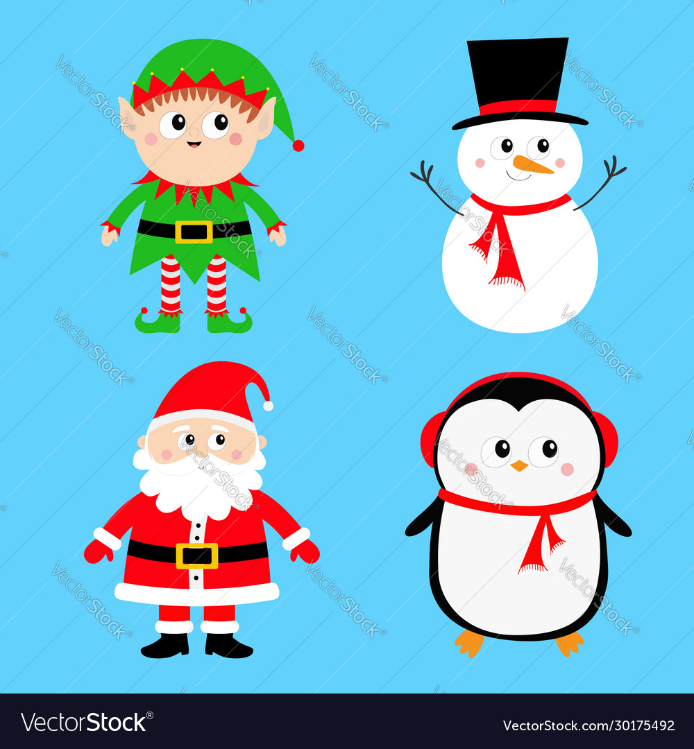 Santa claus elf snowman penguin set happy new