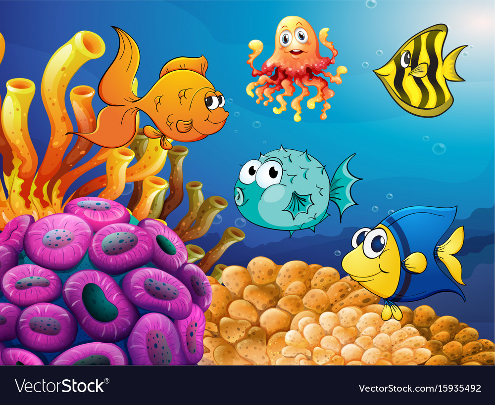 Sea animals swimming under the ocean Royalty Free Vector