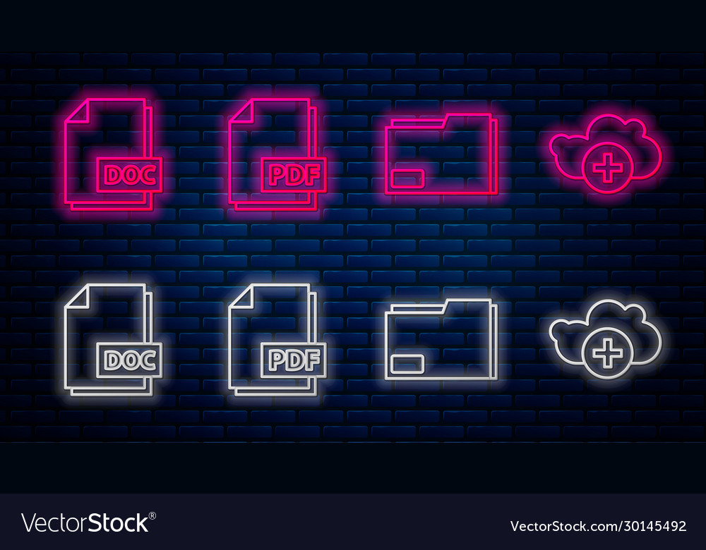 Set line pdf file document folder doc vector image Set line pdf file document folder doc