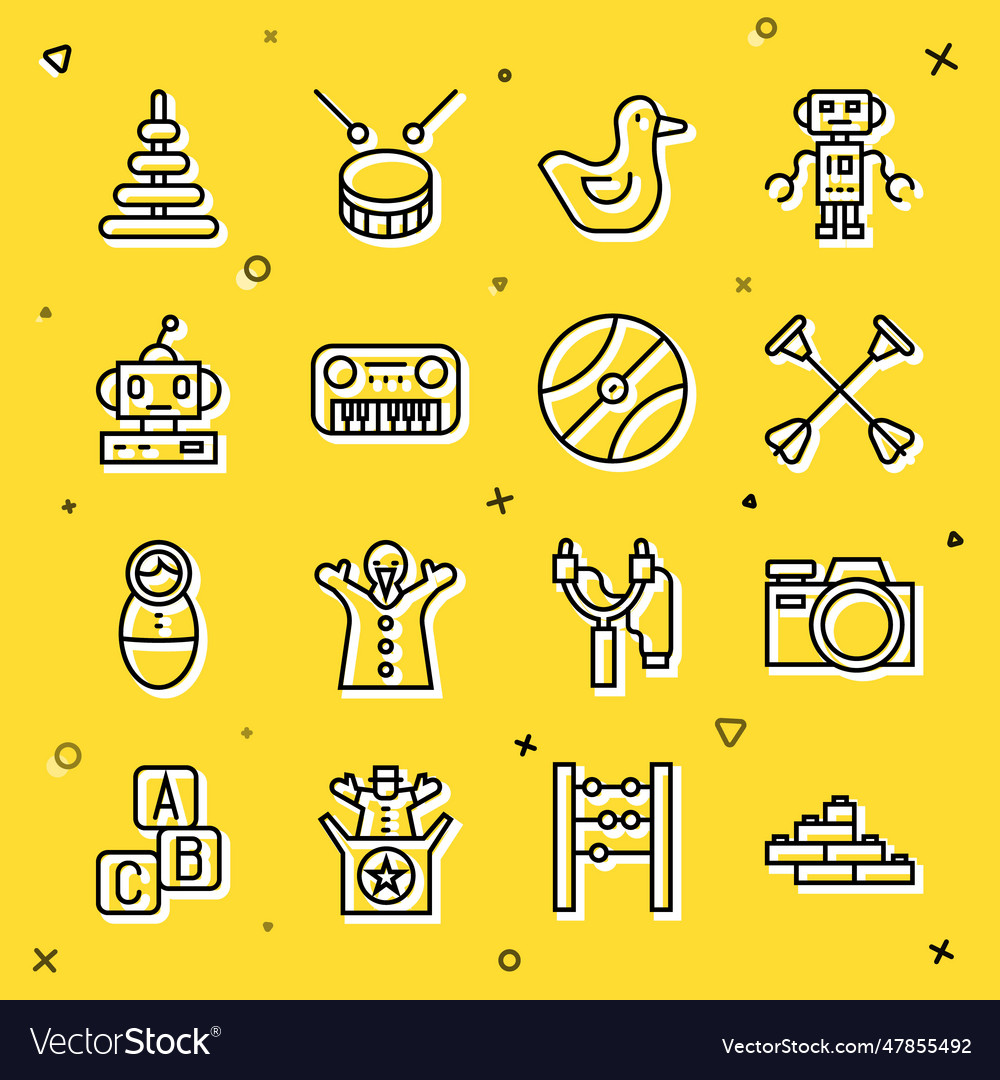 Set line toy building block bricks photo camera vector image Set line toy building block bricks photo camera