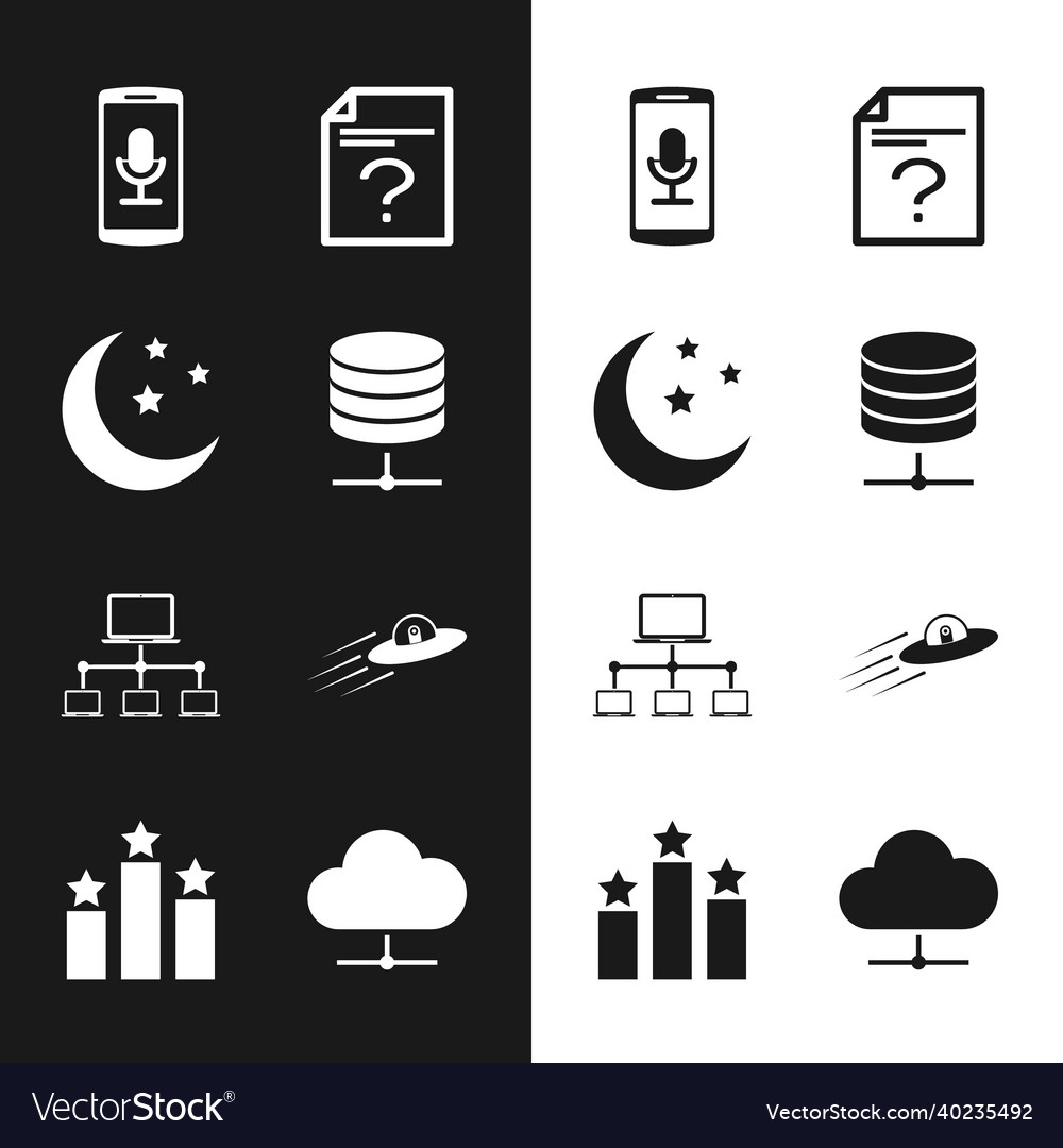 Set server data web hosting moon and stars vector image Set server data web hosting moon and stars