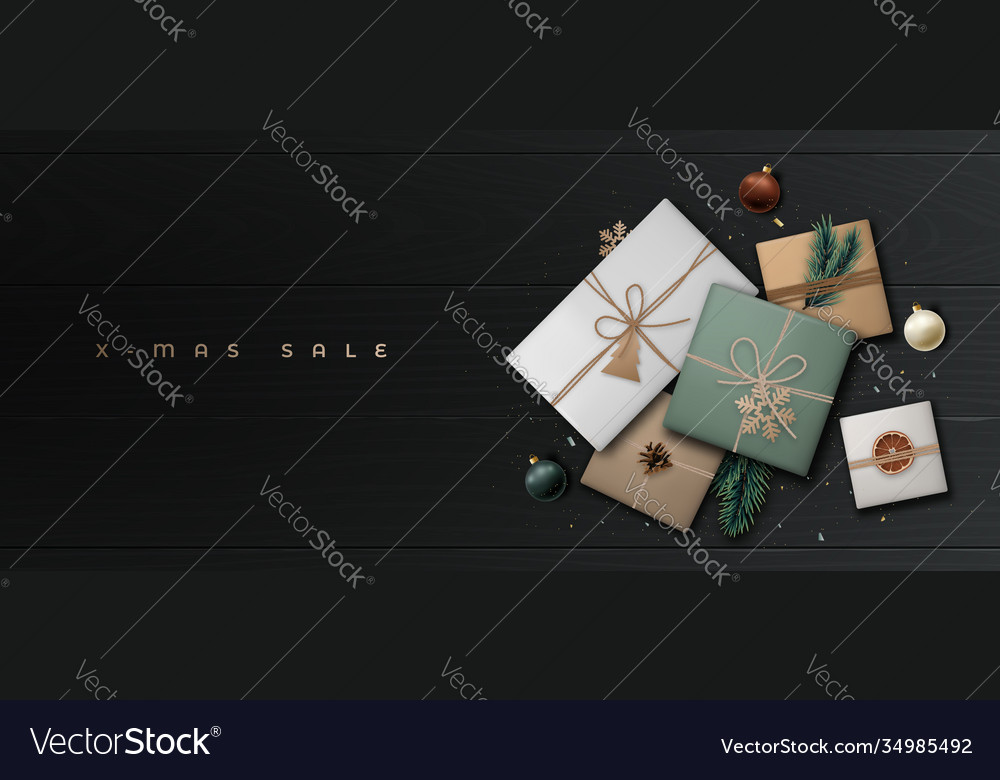 Xmas sale banner with realistic gift boxes