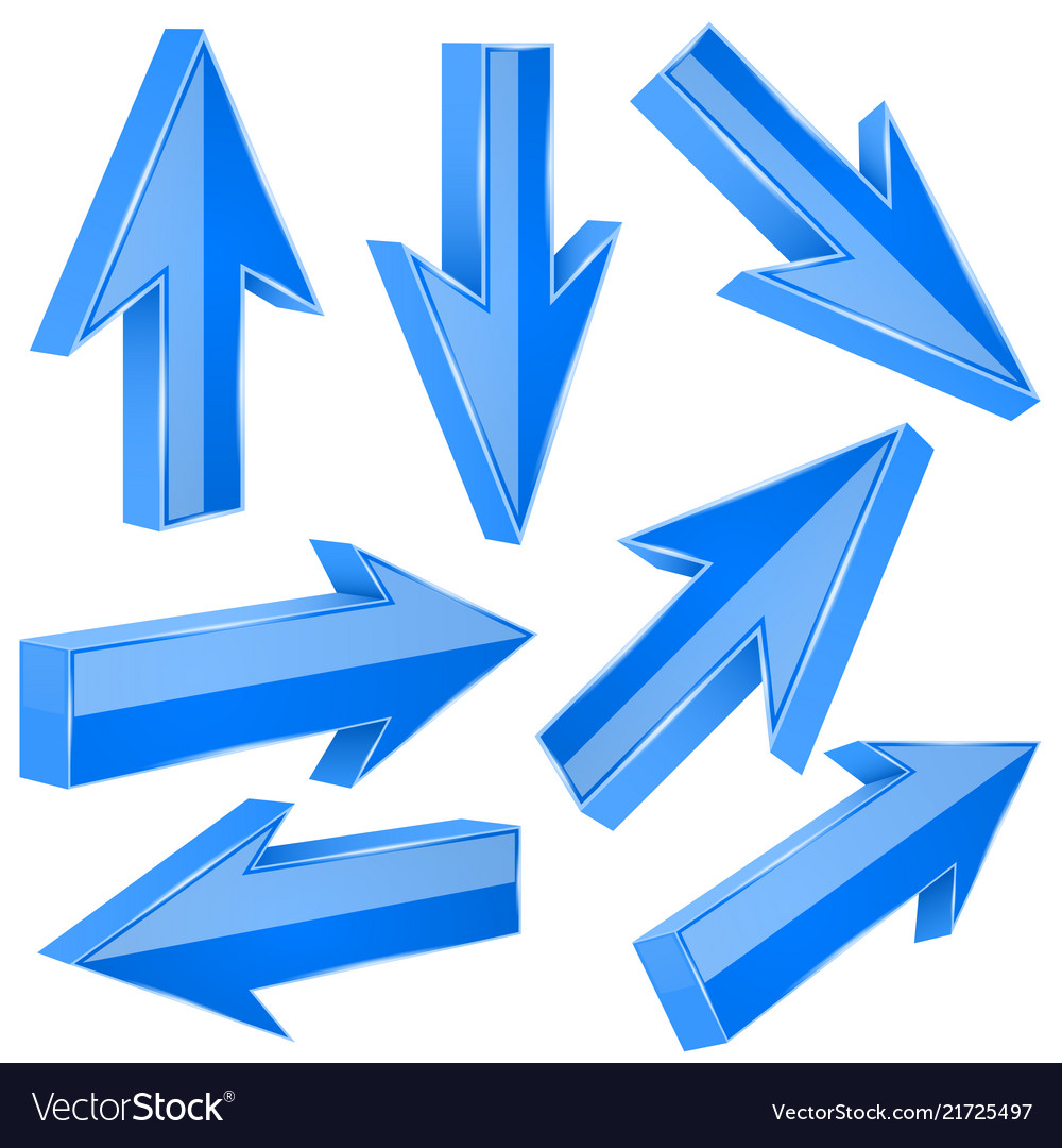 Blue 3d arrows set of shiny straight signs