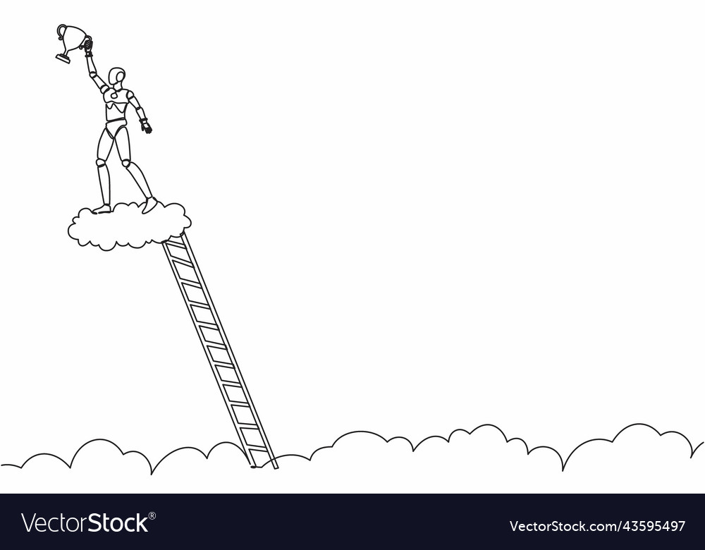 Continuous one line drawing robot climb ladder