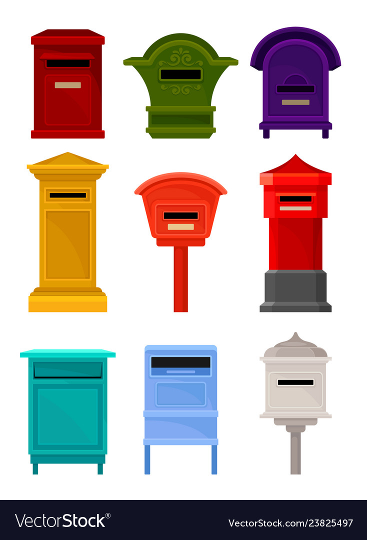 Flat set of mailboxes colorful containers vector image Flat set of mailboxes colorful containers