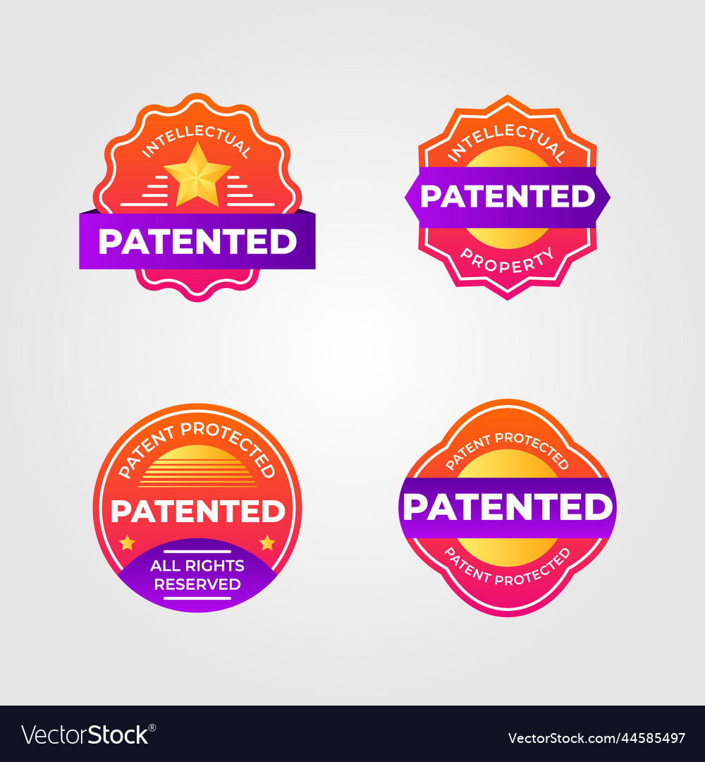 Gradient patented label set vector image Gradient patented label set