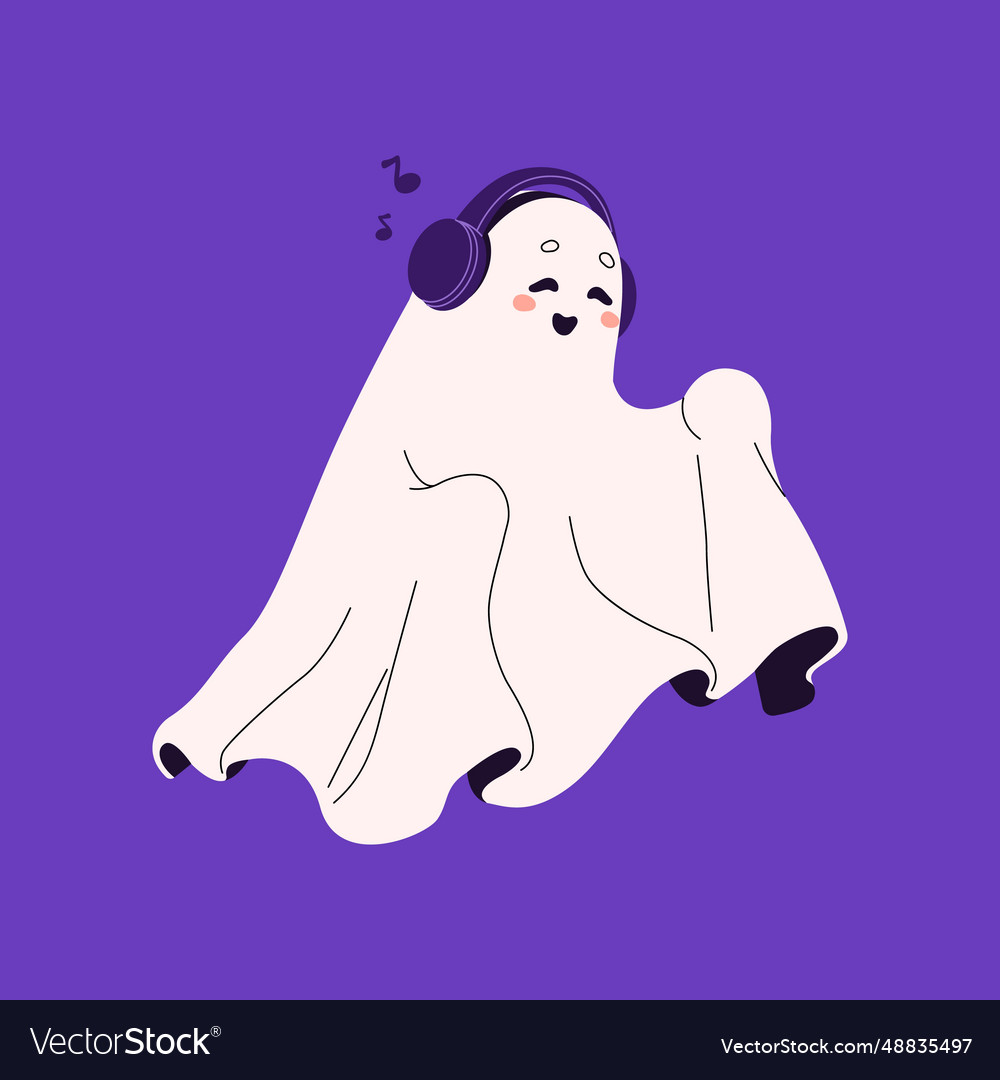 Halloween phantom listening music cute ghost