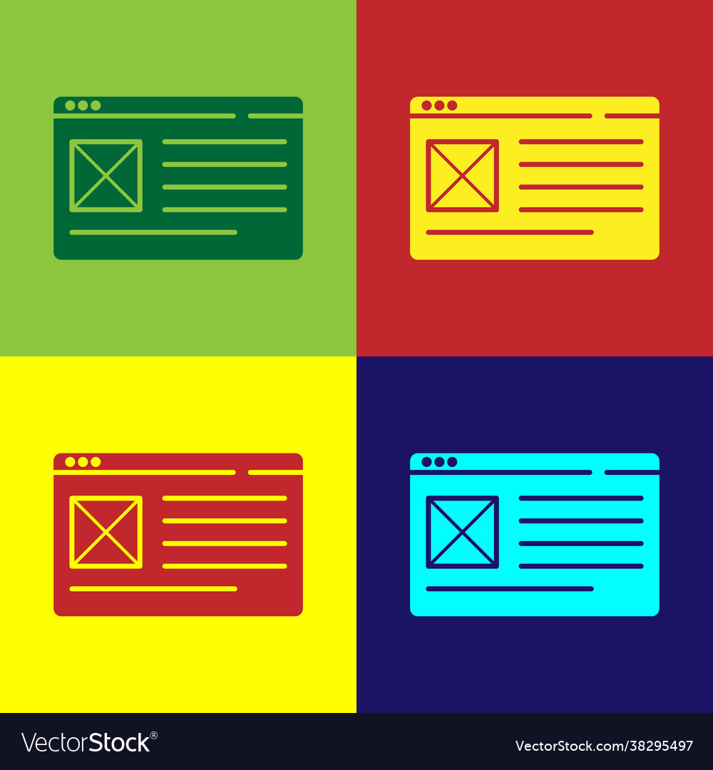 Pop art browser window icon isolated on color vector image Pop art browser window icon isolated on color