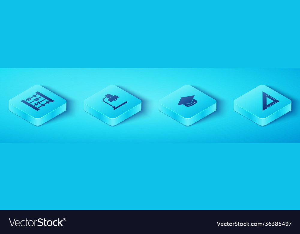 Set isometric abacus table lamp triangular ruler vector image Set isometric abacus table lamp triangular ruler