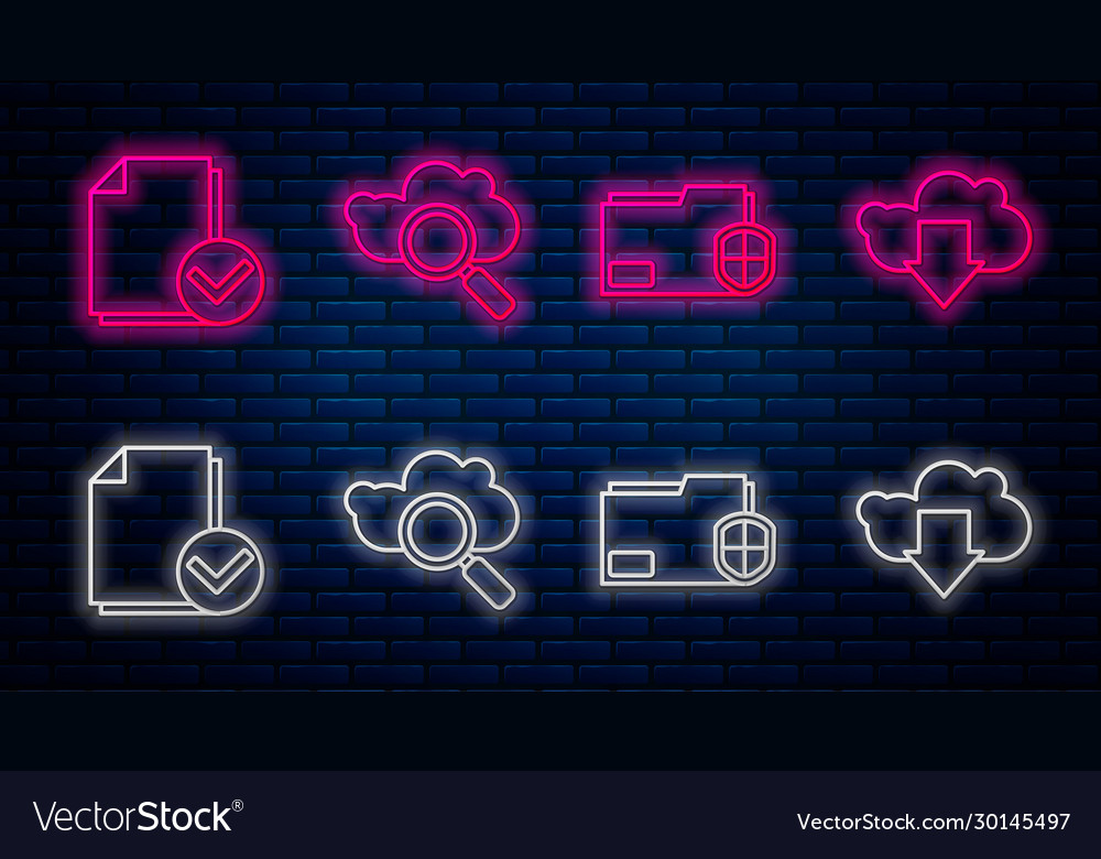 Set line search cloud computing document folder vector image Set line search cloud computing document folder