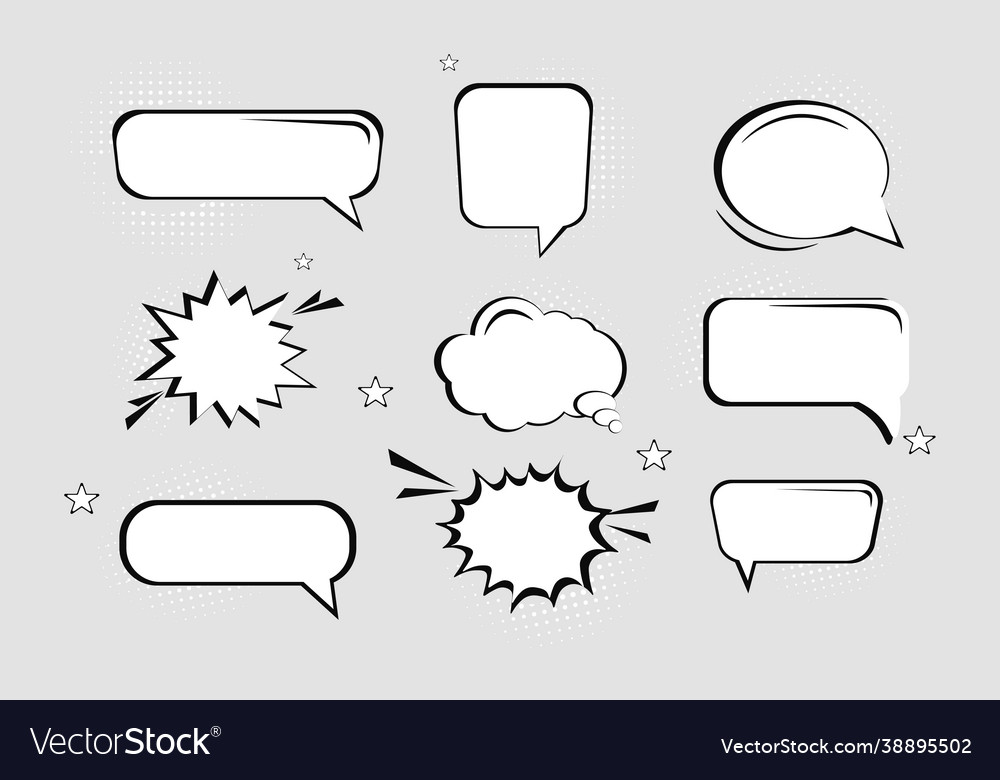 Collection empty hand drawn comic speech bubble