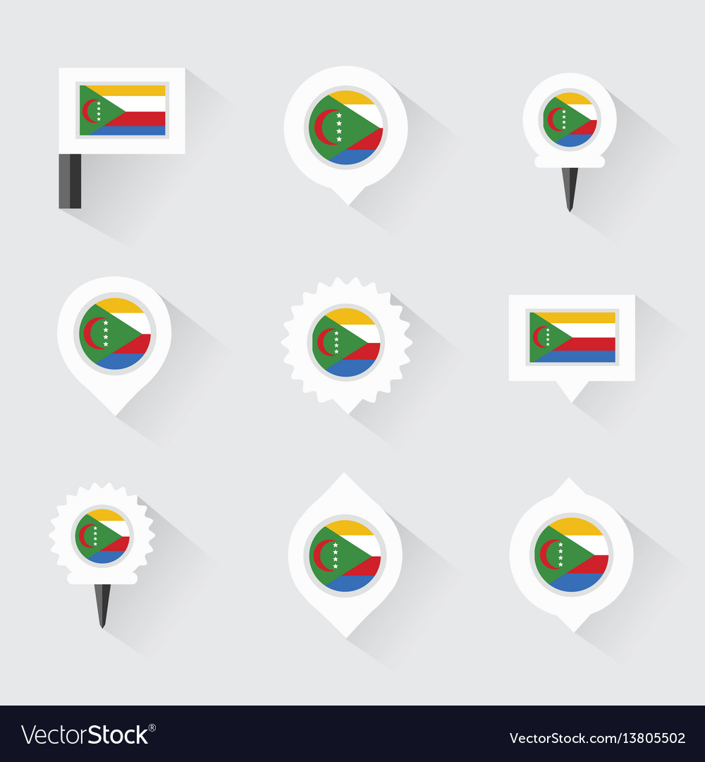 Comoros flag and pins for infographic map