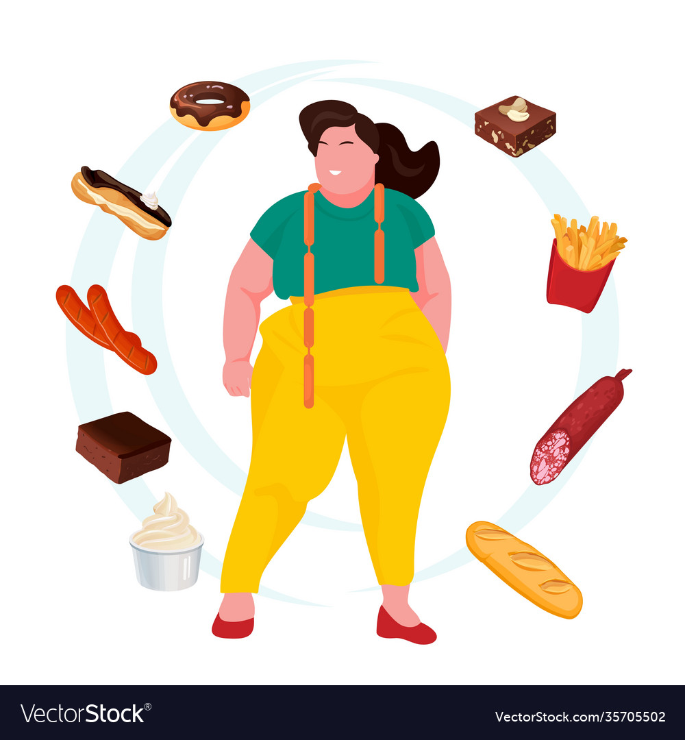 Gluttony Concept Fat And Overweight Person Want Vector Image