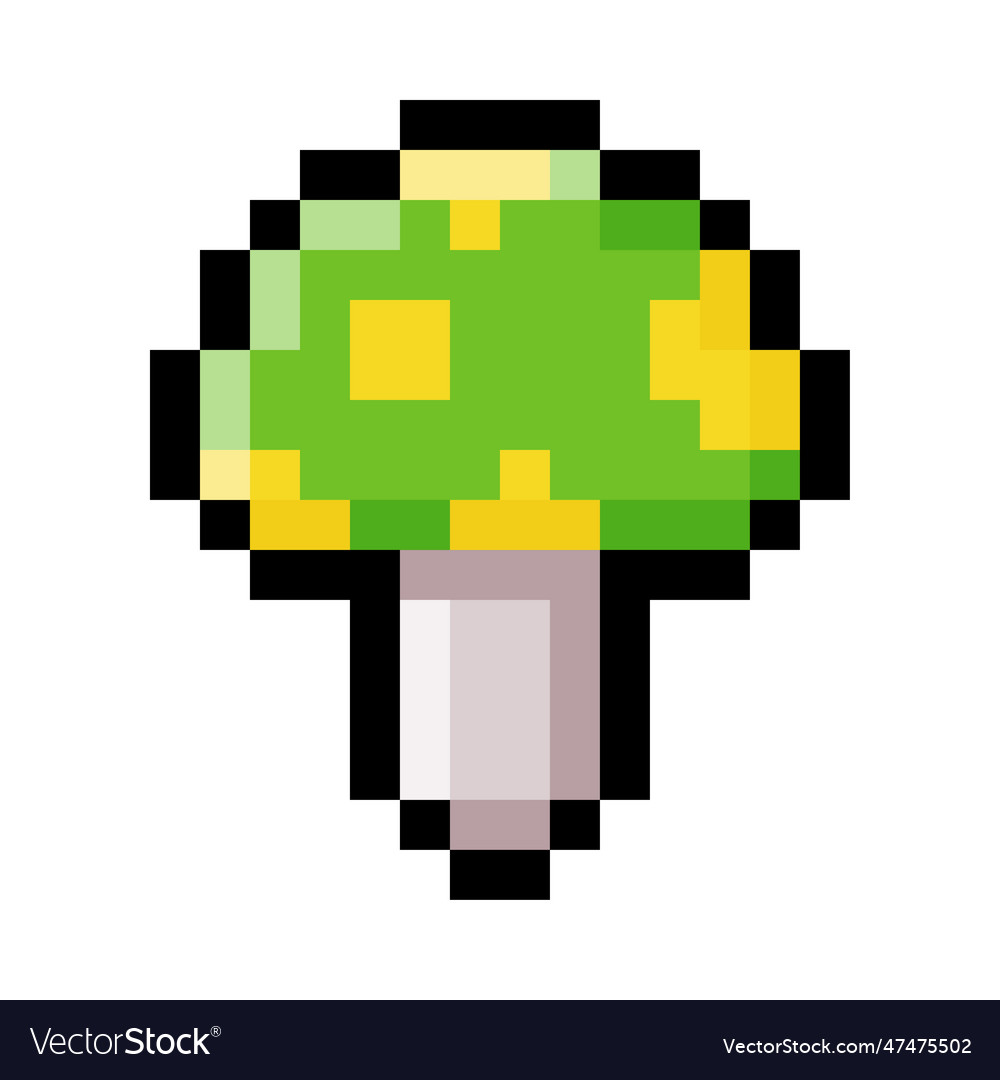 Pixel 8-bit mushroom object as video game style vector image Pixel 8-bit mushroom object as video game style