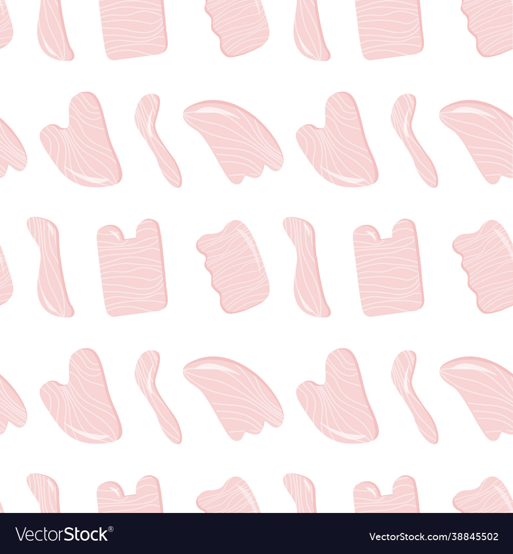 Seamless pattern with rose quartz gua sha scraping vector image Seamless pattern with rose quartz gua sha scraping