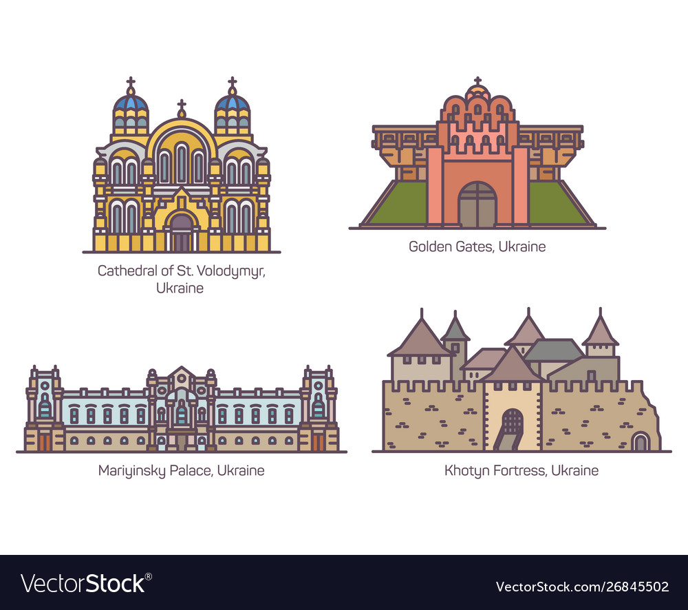 Set Isolated Ukrainian Famous Landmarks In Line Vector Image set-isolated-ukrainian-famous-landmarks-in-line-vector-image