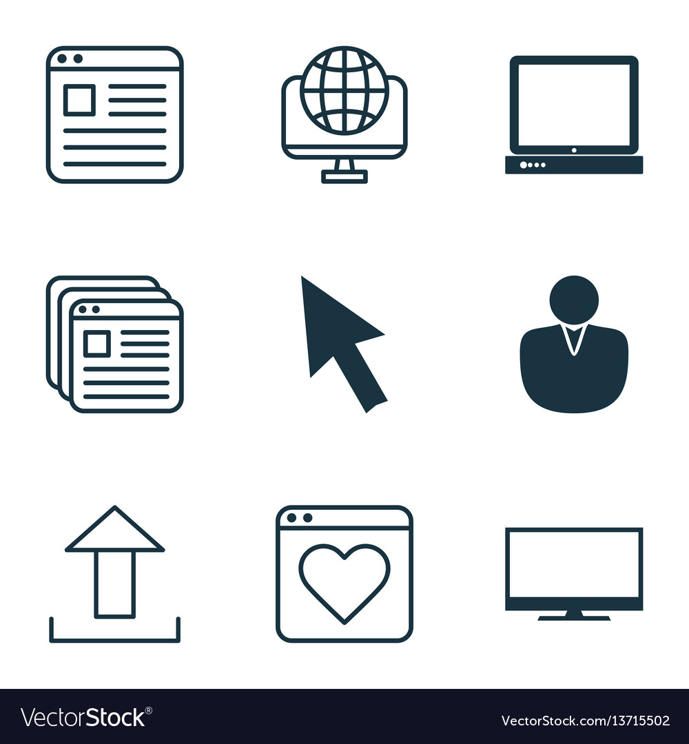 Set of 9 internet icons includes followed website vector image Set of 9 internet icons includes followed website