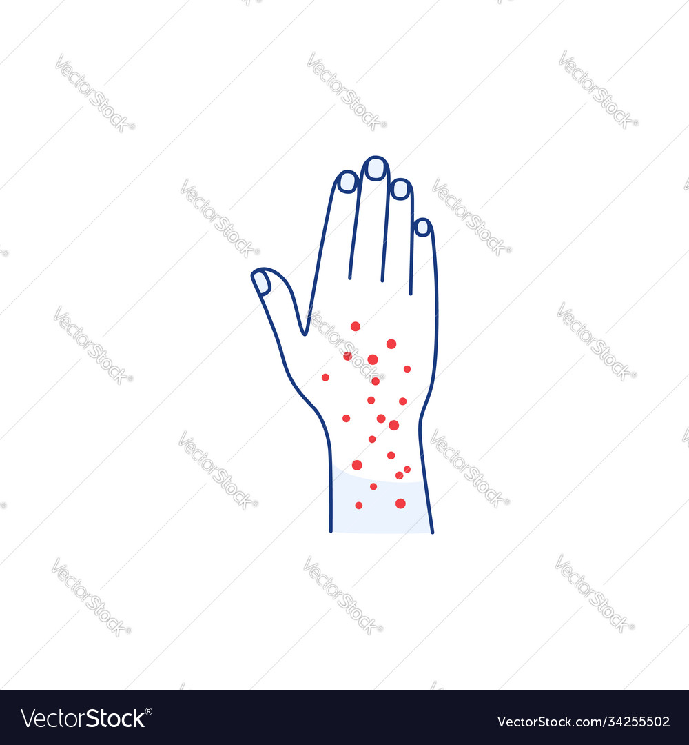 Skin rash line icon isolated on white outline hand