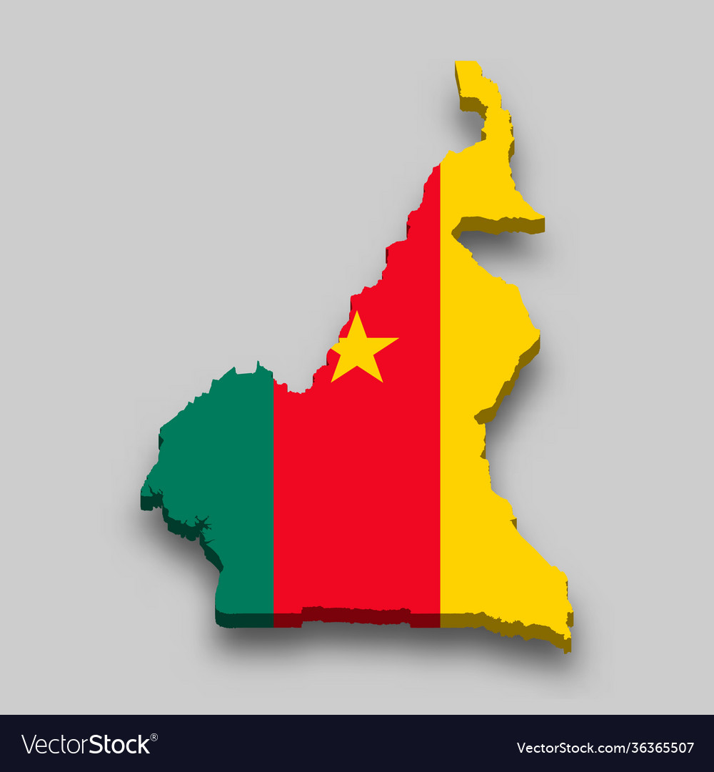 3D Isometric Cameroon Map with Flag
