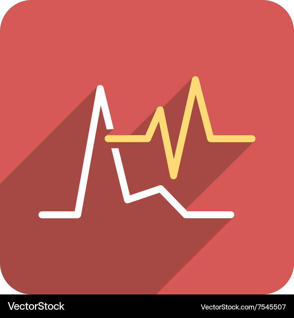 Ecg flat rounded square icon with long shadow Vector Image