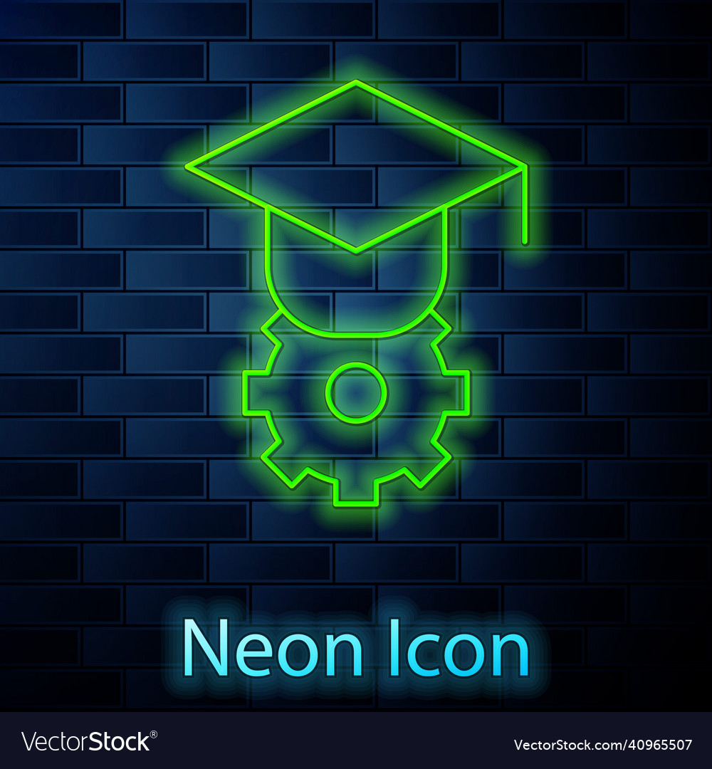 Glowing neon line graduation cap icon isolated