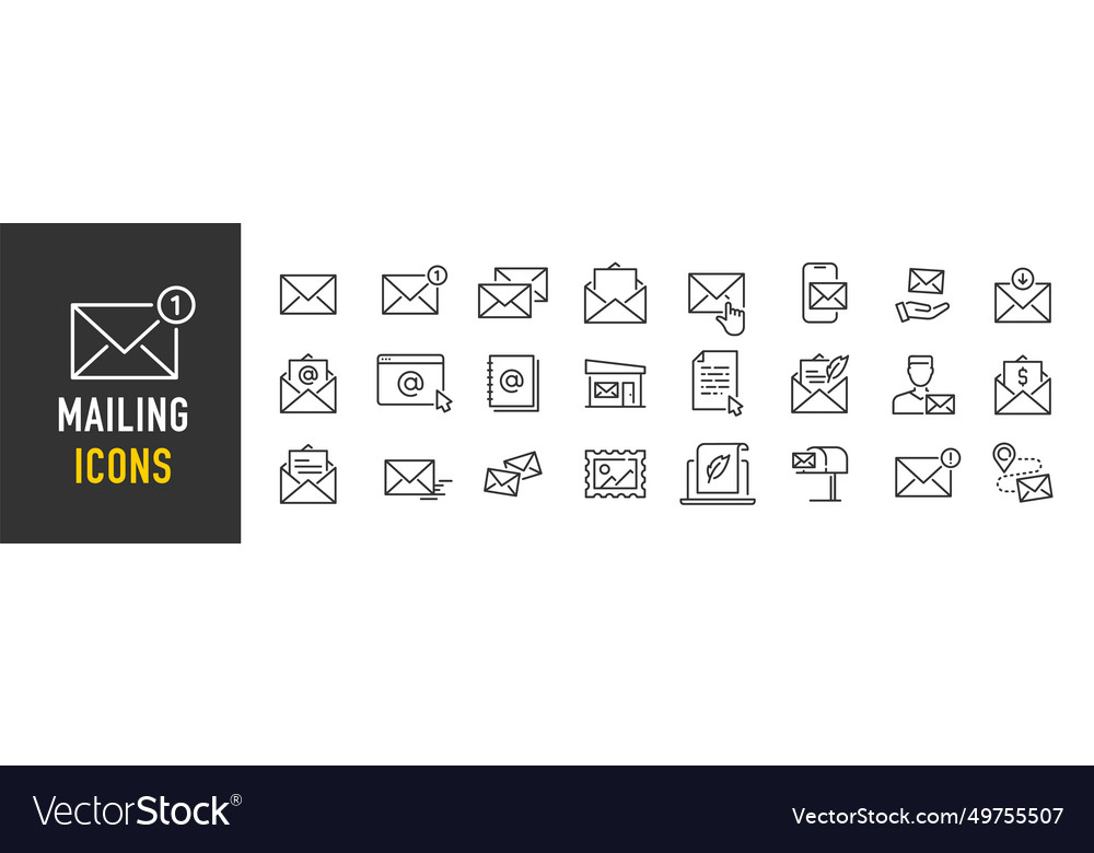 Mailing web icons in line style email text post