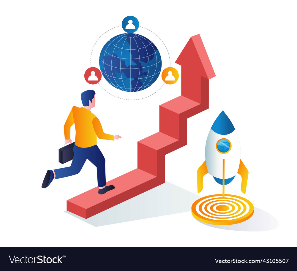 Man running towards the top stairs vector image Man running towards the top stairs
