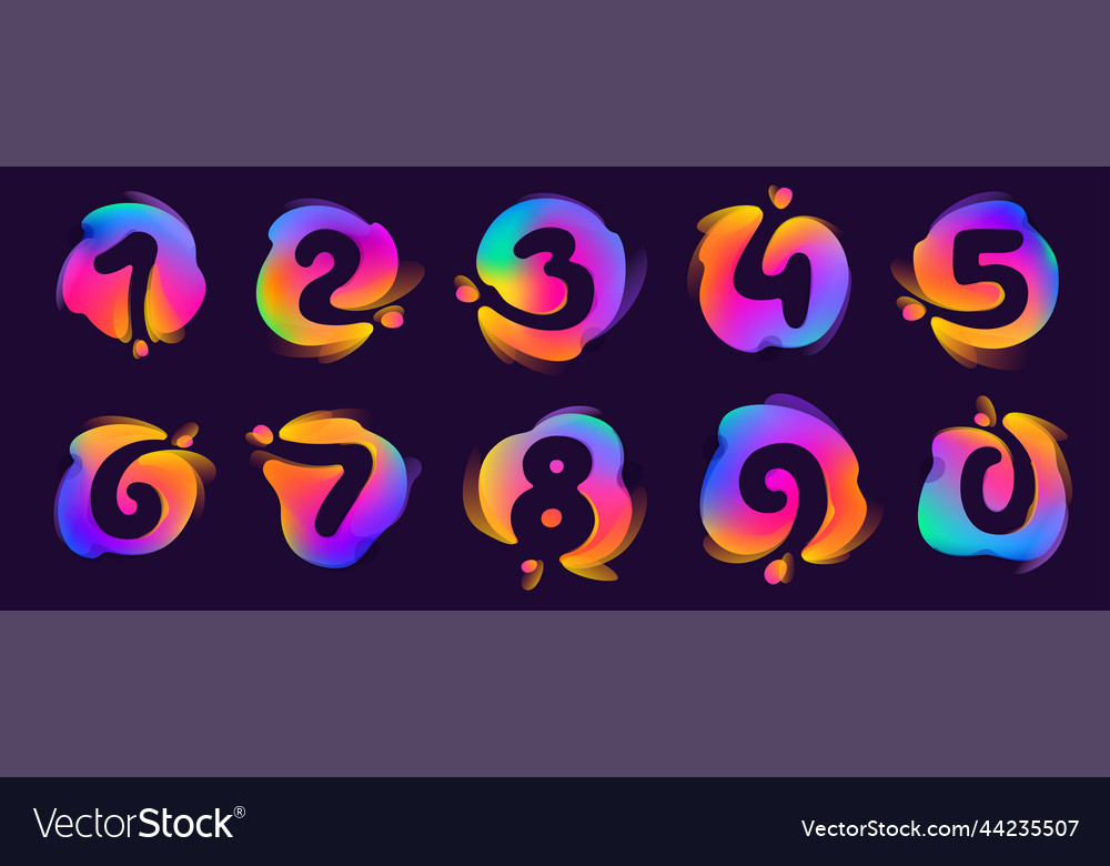 Numbers set in multicolor gradient blots negative vector image Numbers set in multicolor gradient blots negative