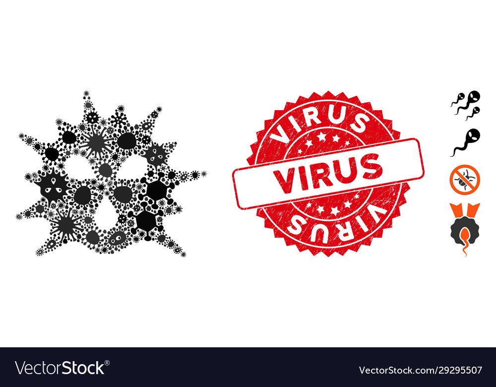 Outbreak Collage Virus-Symbol mit gekratzt rund