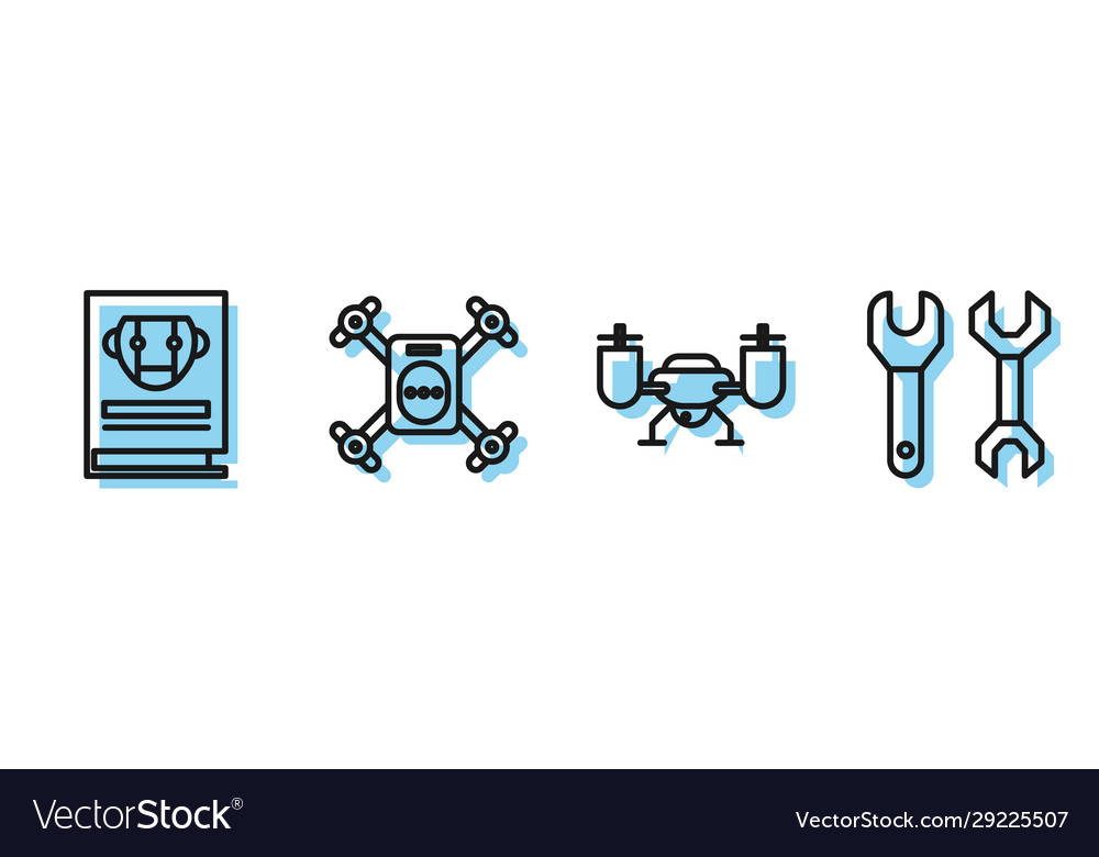 Set line drone flying with action camera user vector image Set line drone flying with action camera user