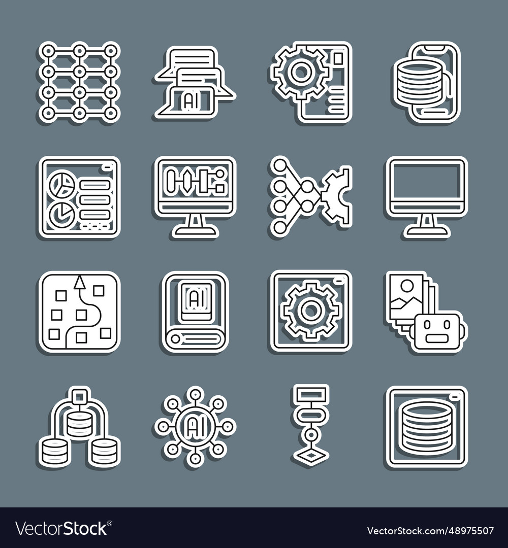 Set line server data artificial intelligence vector image Set line server data artificial intelligence