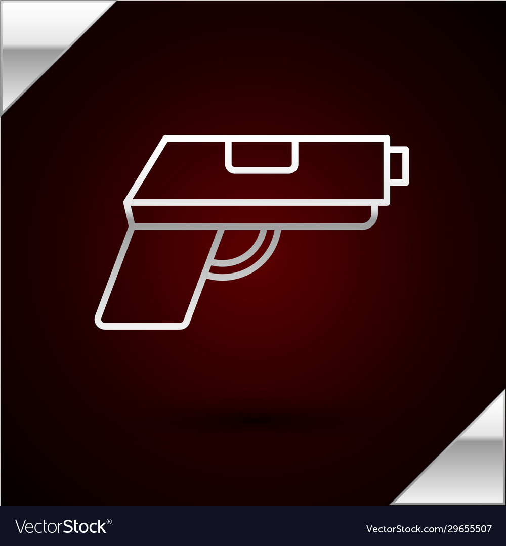 Silver line pistol or gun icon isolated on dark